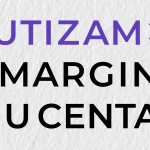 Grafički banner s velikim tekstom „AUTIZAM >> S MARGINE U CENTAR“, s naglašenim strelicama koje simboliziraju pomak i promjenu.